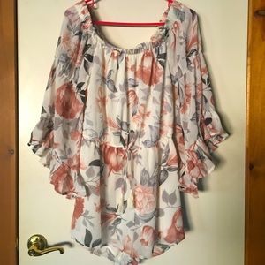 Romantic off the shoulder floral romper